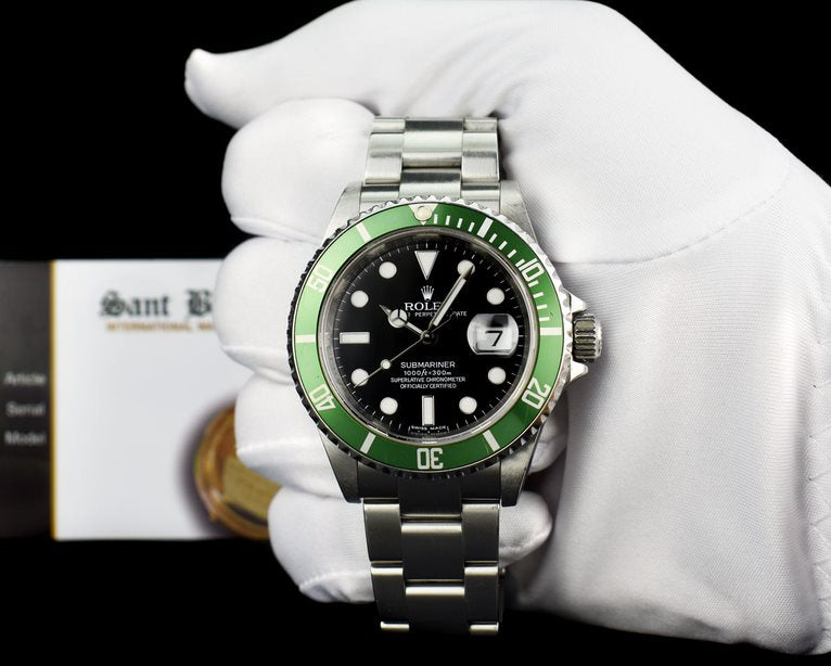 ROLEX Rehaut Stainless Steel Submariner Kermit Green Bezel Model 16610