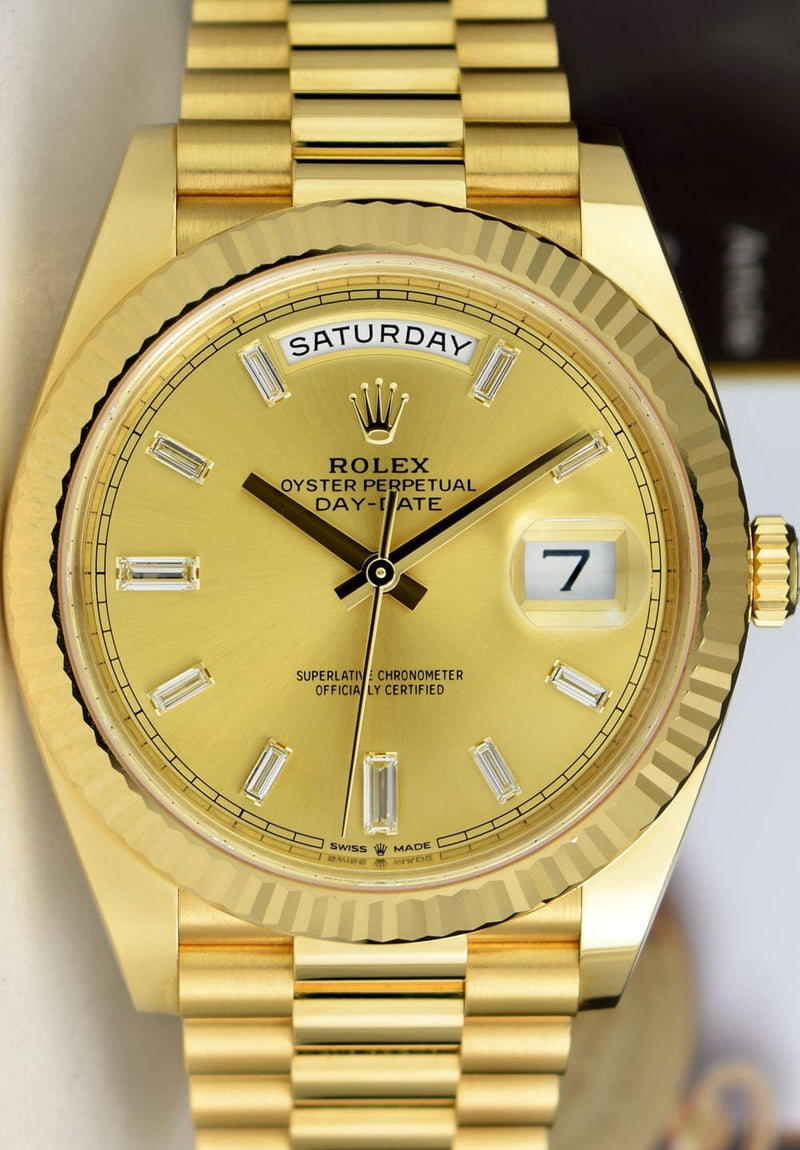 ROLEX 18kt Gold President Day Date 40 Champagne Diamond Dial Model 228238