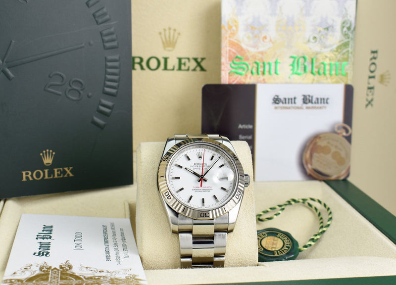 Rolex 36mm 18kt White Gold & Stainless Steel Turn-O-Graph White Dial Model 116264