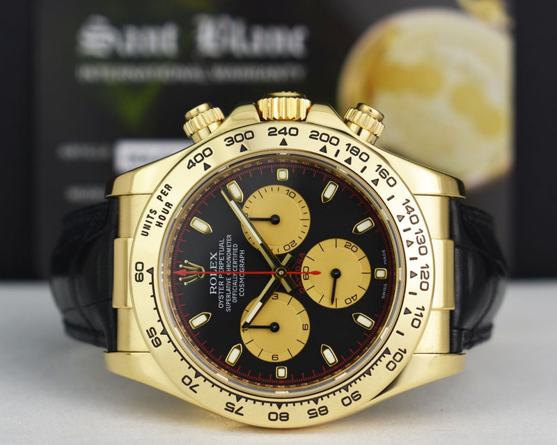 ROLEX Rehaut 18kt Gold Daytona Black Paul Newman Black Crocodile Strap Model 116518