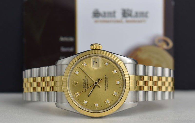 ROLEX MidSize 18kt Gold & Stainless Steel Datejust Champagne Diamond Dial Model 68273