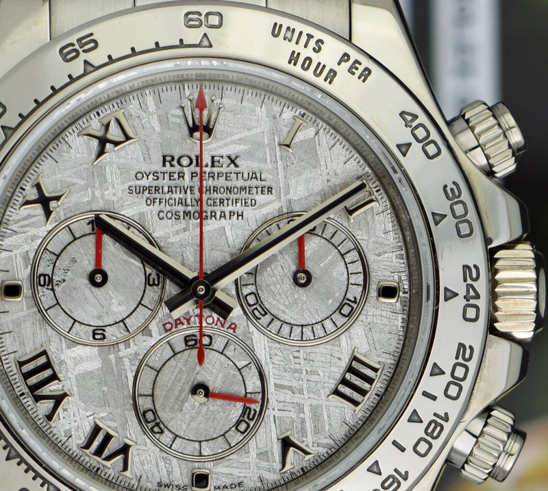 ROLEX Rehaut Mens 18kt White Gold Daytona Meteorite Roman Dial Model 116509