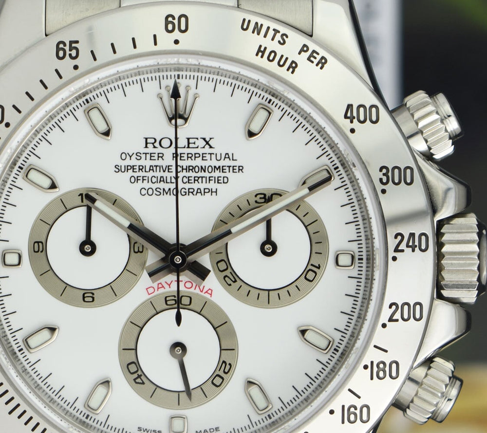 ROLEX 40mm Stainless Daytona White Index Dial Fat Clasp Model