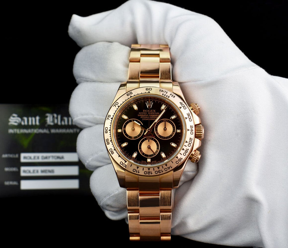 ROLEX 18kt Rose Gold Daytona Black Panda Box Books Tags