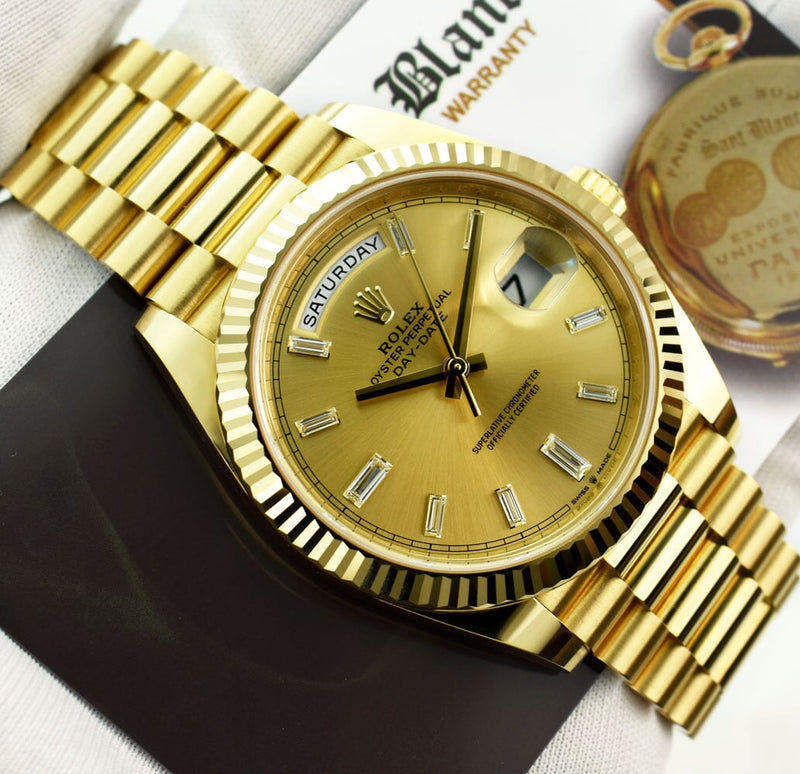 ROLEX 18kt Gold President Day Date 40 Champagne Diamond Dial Model 228238
