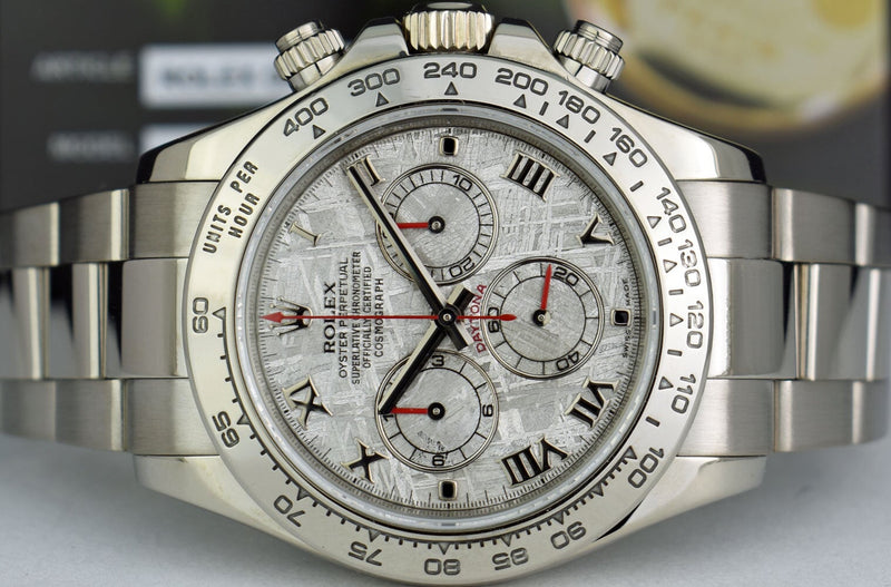 ROLEX Rehaut Mens 18kt White Gold Daytona Meteorite Roman Dial Model 116509