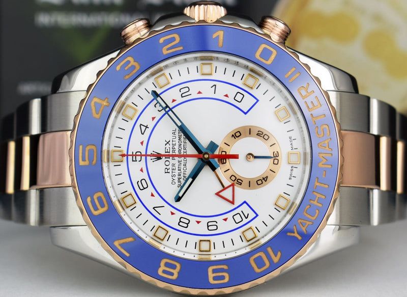 ROLEX 18kt Rose Gold & Stainless Steel YachtMaster II 44mm Blue Hands Model 116681