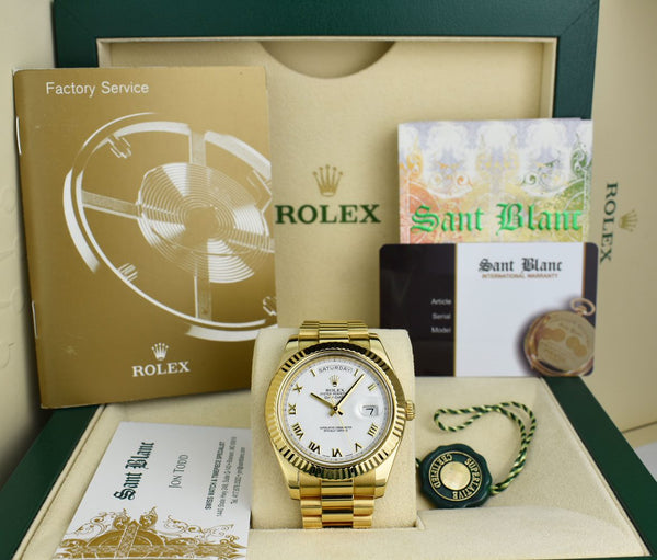 ROLEX 41mm 18kt Gold Day Date II President White Roman Dial Model 218238
