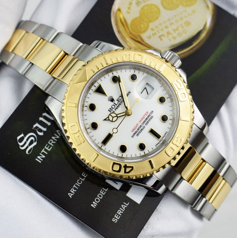 ROLEX Mens 18kt Gold & Stainless Yachtmaster White Index Model 16623