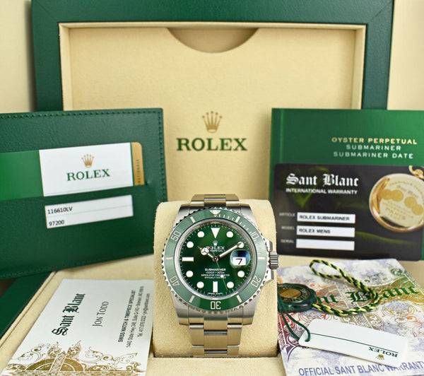Rolex 40mm Stainless Steel Submariner Green "Hulk" Dial Model 116610LV