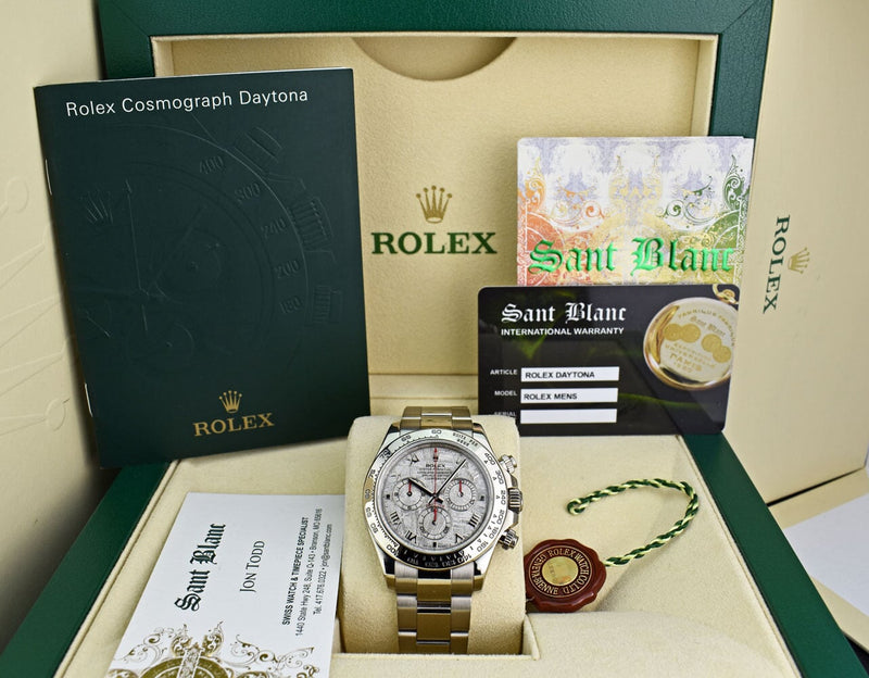 ROLEX Rehaut Mens 18kt White Gold Daytona Meteorite Roman Dial Model 116509