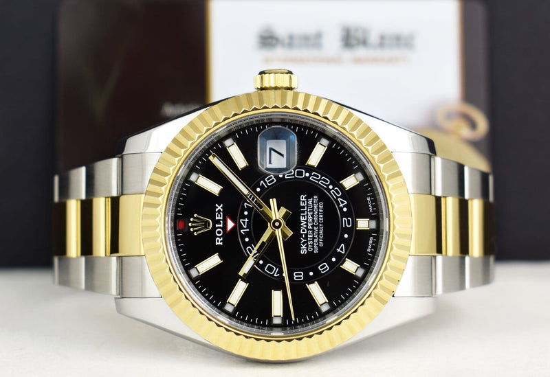 ROLEX 18kt Gold & Stainless Sky Dweller Black Index Dial with Card Model 326933