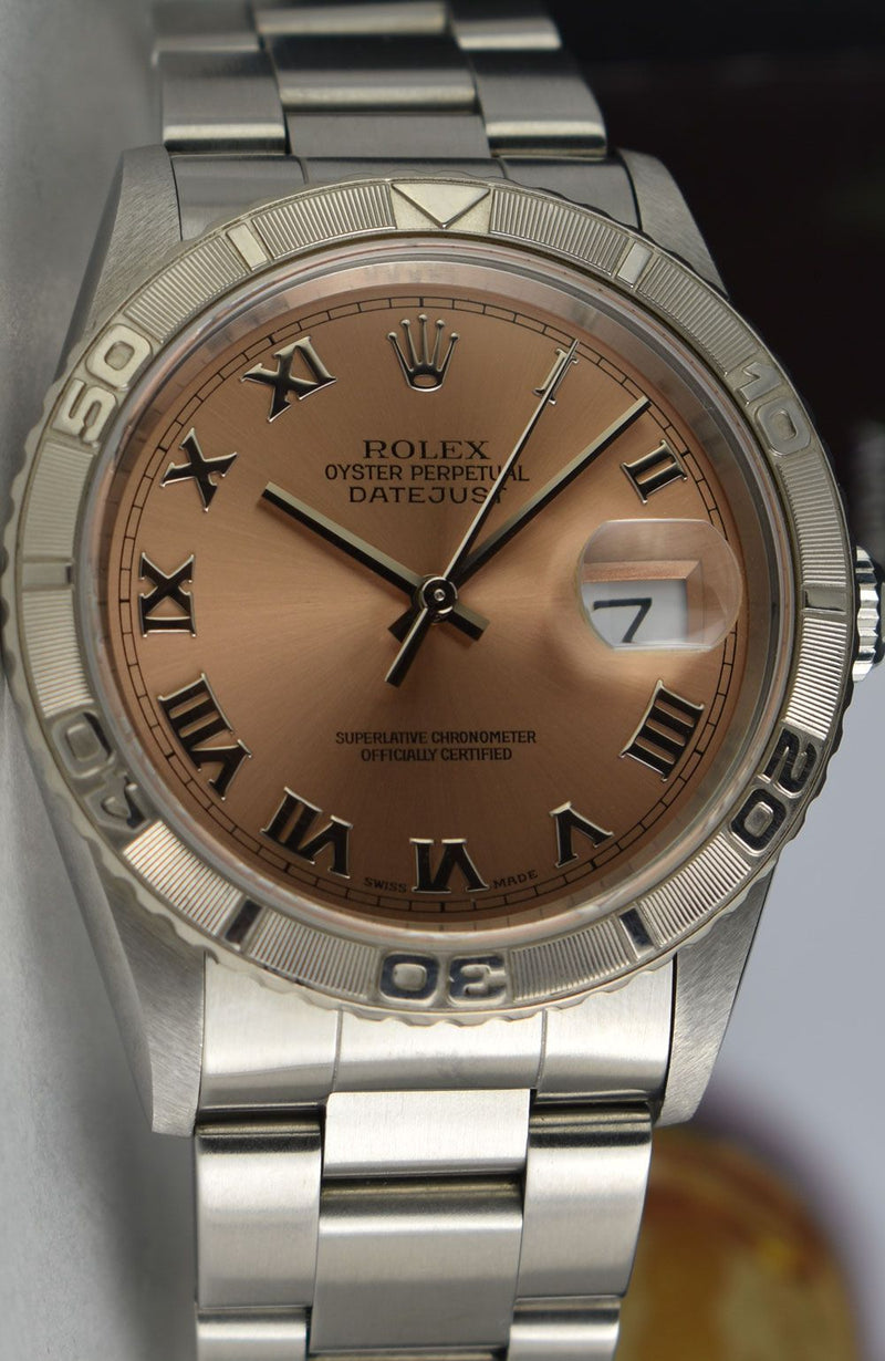 Rolex 36mm White Gold & Stainless Steel Turn-O-Graph Rose Roman Dial Model 16264