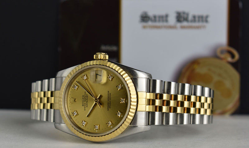 ROLEX MidSize 18kt Gold & Stainless Steel Datejust Champagne Diamond Dial Model 68273