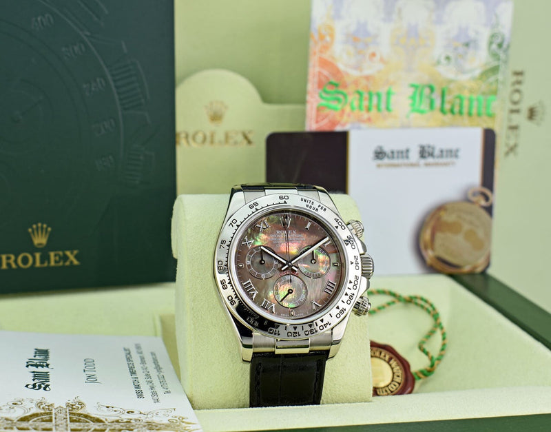 ROLEX White Gold Daytona Tahitian Mother of Pearl Roman Black Crocodile Model 116519