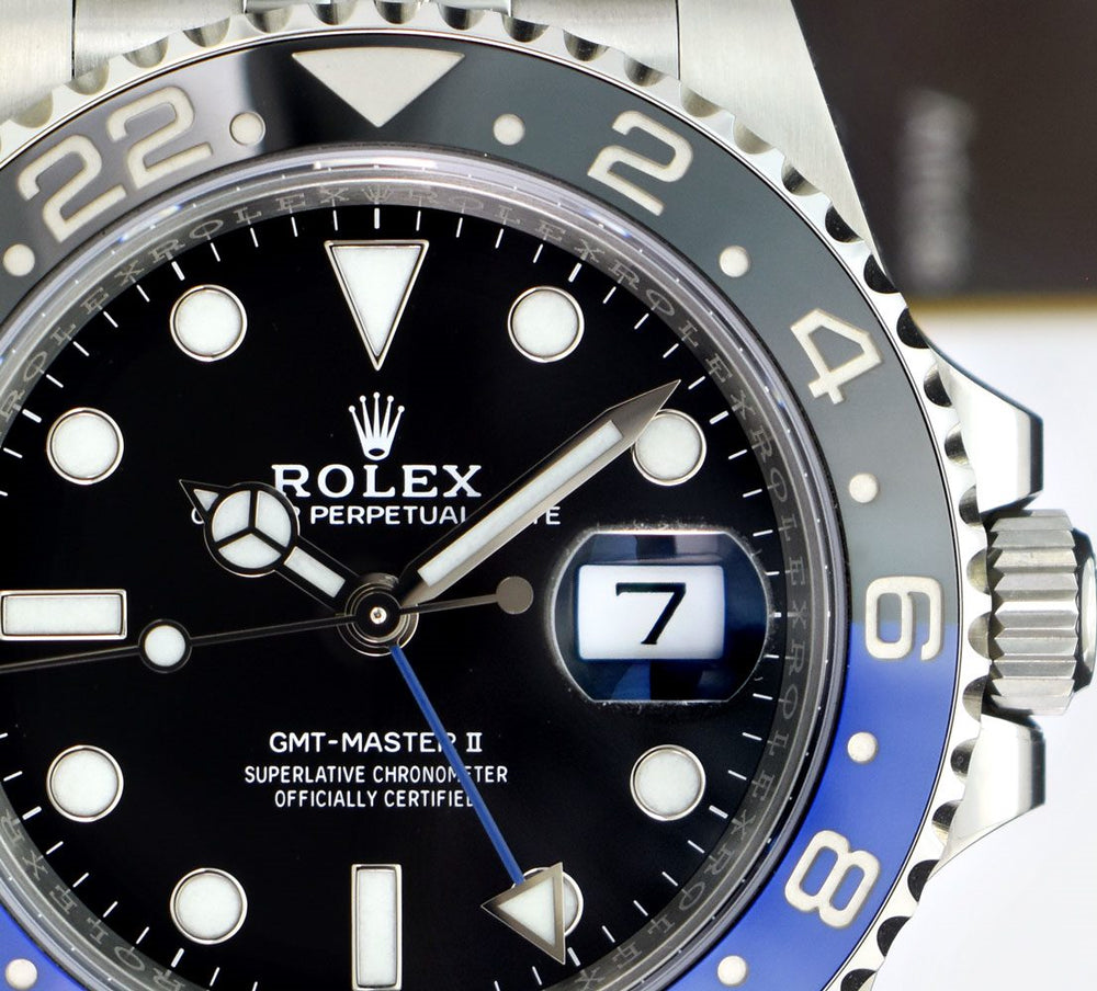 ROLEX 40mm Stainless Steel GMT Master II Blue Black Batman Bezel M Sant Blanc