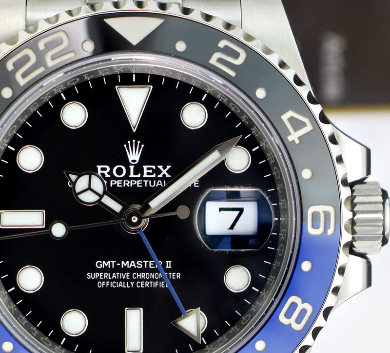 ROLEX 40mm Stainless Steel GMT Master II Blue & Black "Batman" Bezel Model 126710
