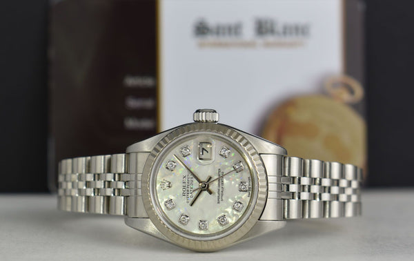 ROLEX Ladies 18kt White Gold & Stainless Steel Datejust MOP Diamond Dial Model 69174