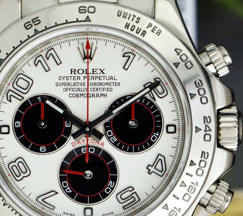 ROLEX - 18kt White Gold Daytona White & Black Panda Dial with Red Hands Model 116509*