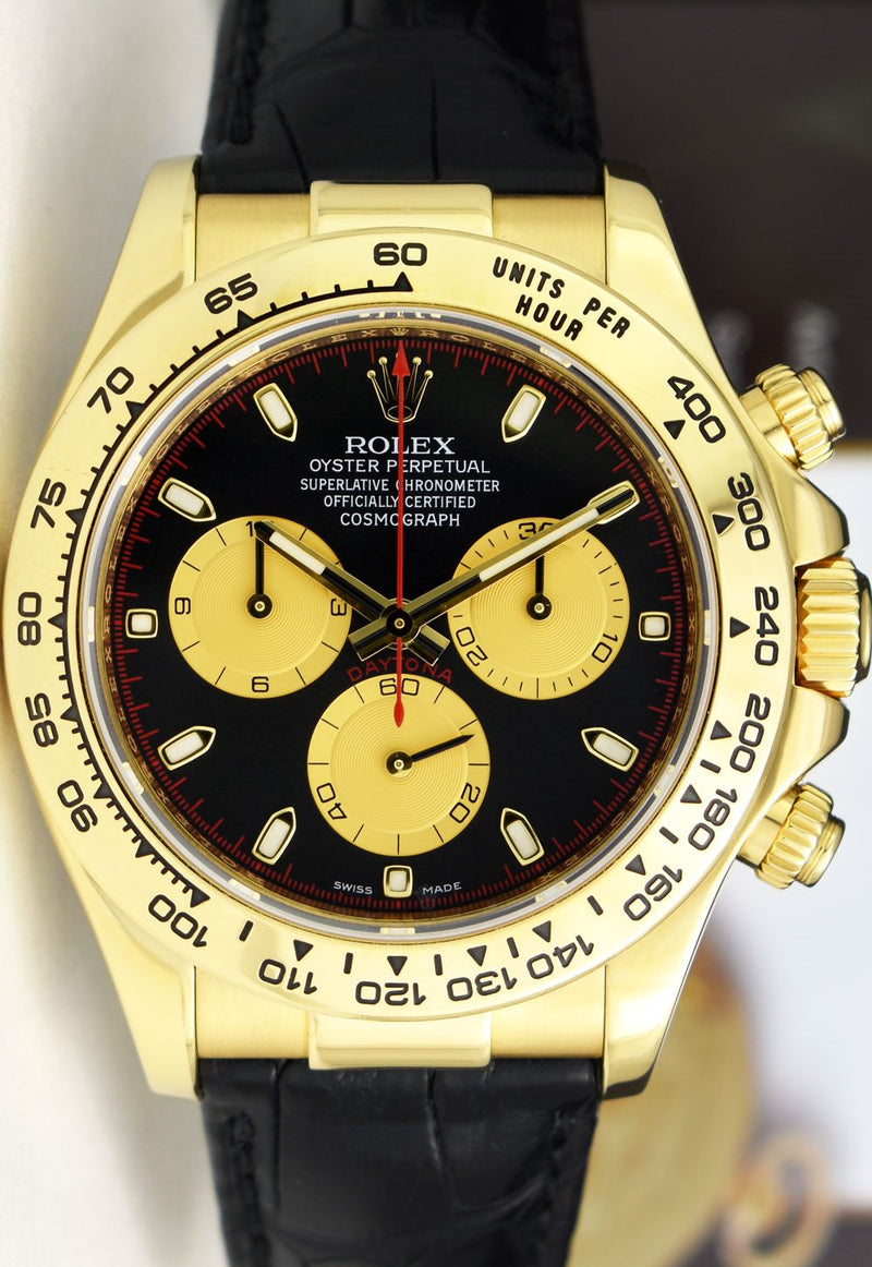 ROLEX 40mm 18kt Gold DAYTONA Black "Paul Newman" Black Strap 116518