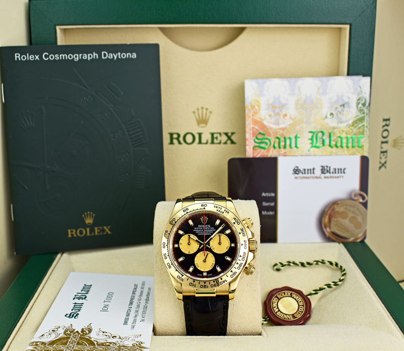 ROLEX 40mm 18kt Gold DAYTONA Black "Paul Newman" Black Strap 116518