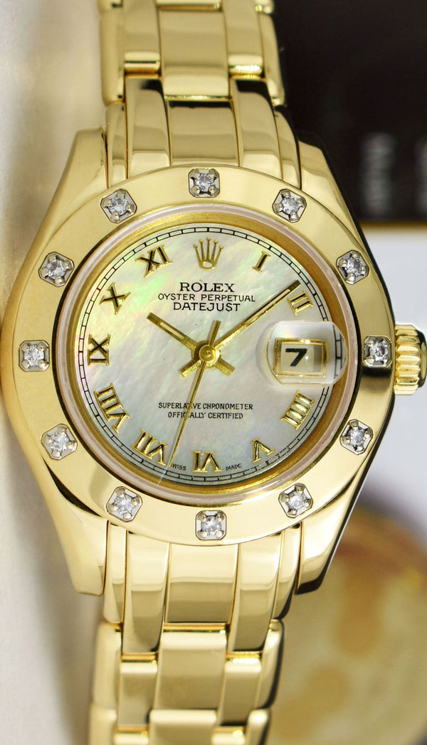 ROLEX Ladies 18kt Gold Pearlmaster Masterpiece MOP Roman Dial Model 69318
