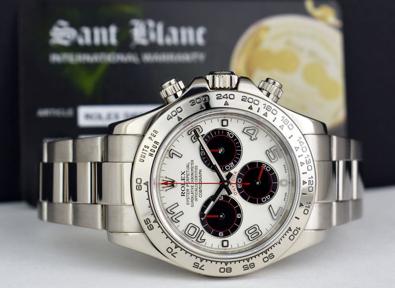 ROLEX - 18kt White Gold Daytona White & Black Panda Dial with Red Hands Model 116509*