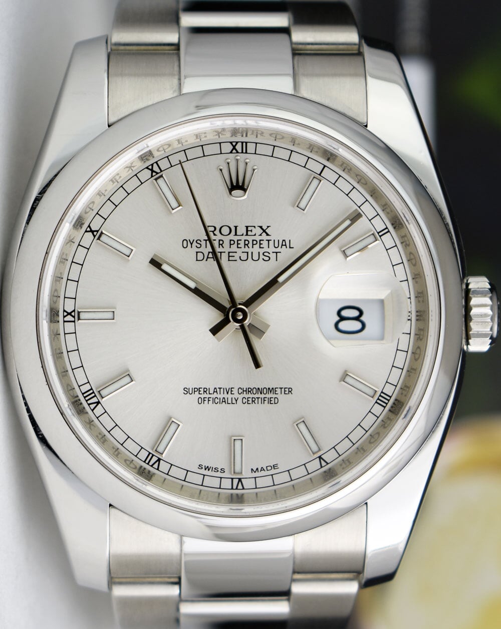 ROLEX Mens Stainless Steel DateJust Silver Index Dial Oyster Band