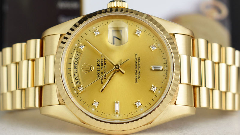 ROLEX 36mm 18kt Gold Day Date President Champagne Diamond Model 18238