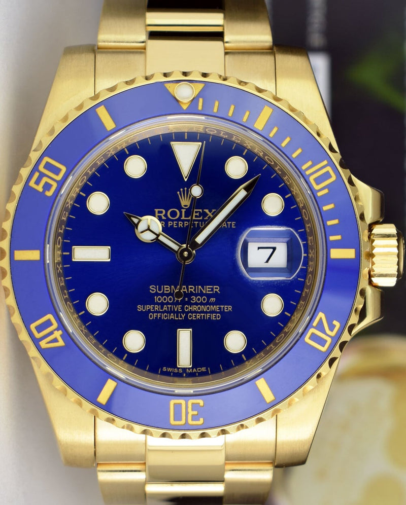 ROLEX Mens 18kt Gold Submariner Blue Ceramic Box Model 116618 LB