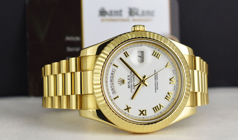 ROLEX 41mm 18kt Gold Day Date II President White Roman Dial Model 218238*
