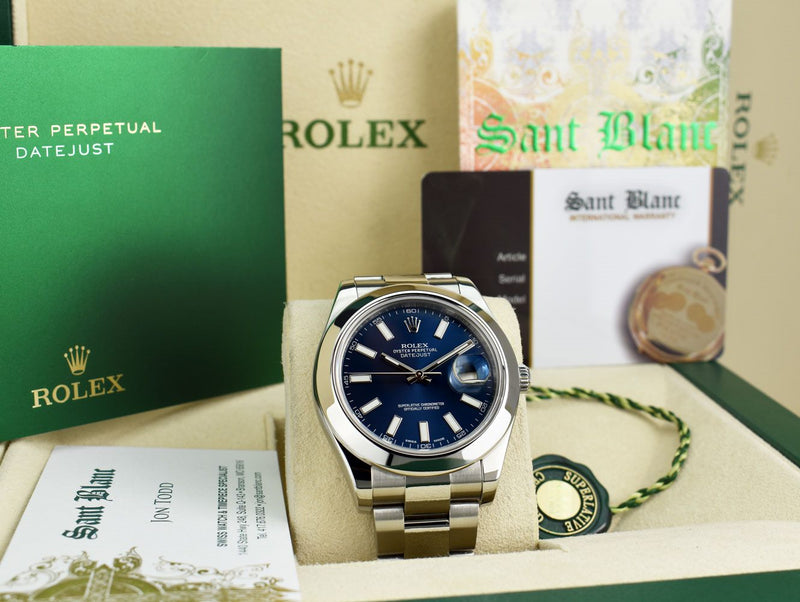 ROLEX 41mm Stainless Steel DateJust II Blue Index Dial Model 116300