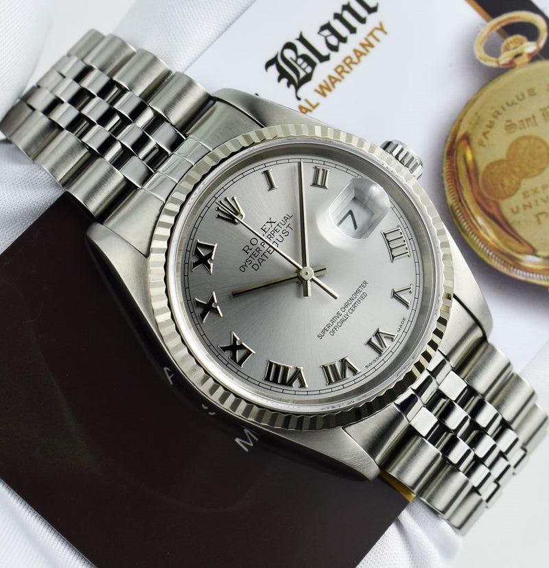 Rolex 36mm White Gold & Stainless Steel Datejust Silver Roman 16234