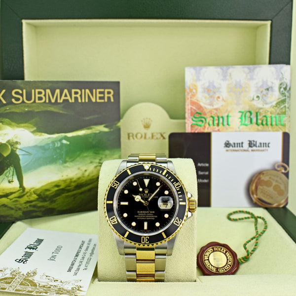 Rolex Mens Submariner Watch SS & 18K Yellow Gold Green