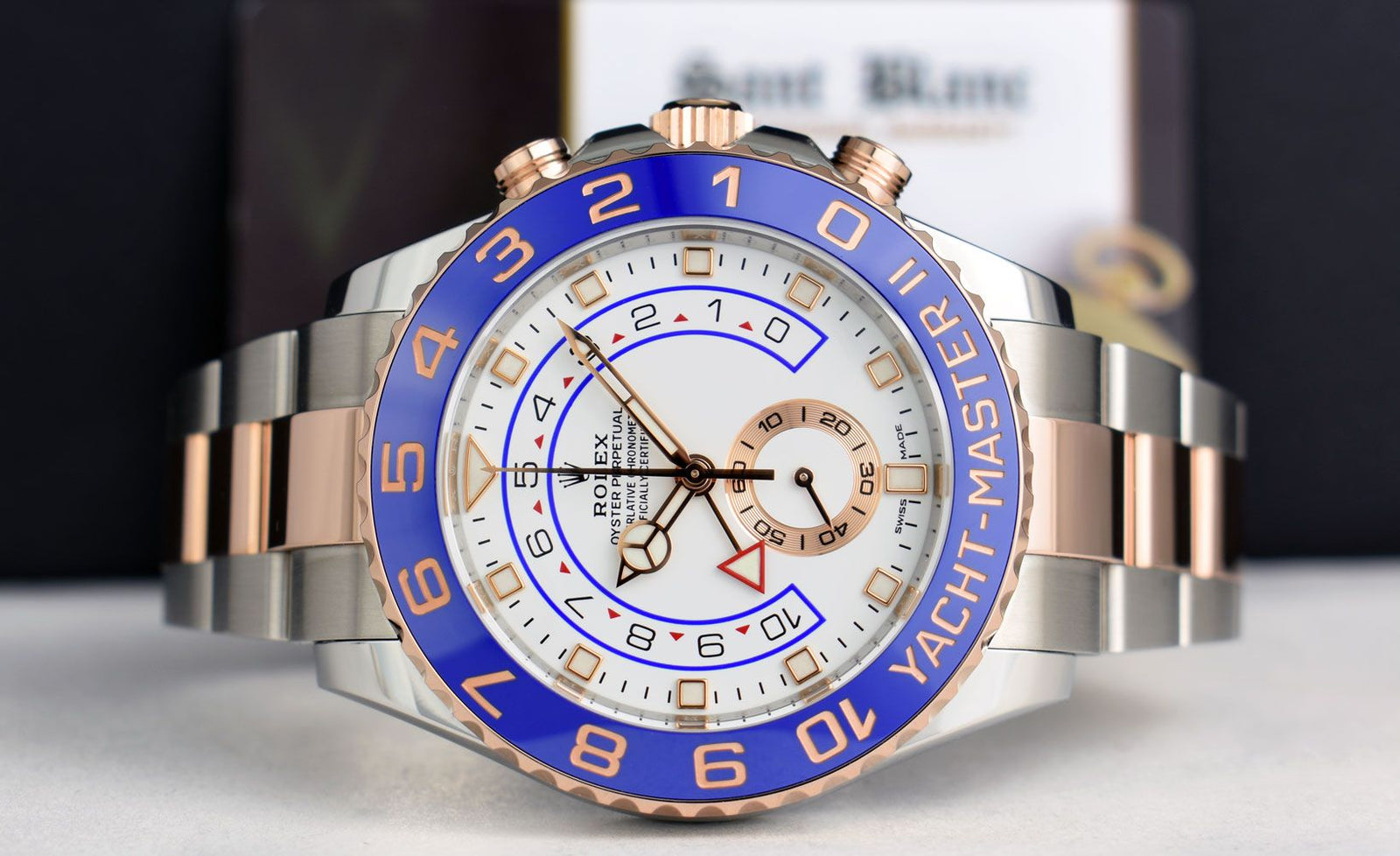 ROLEX 44mm Rose Gold Stainless Steel YachtMaster II Mercedes Hands M Sant Blanc