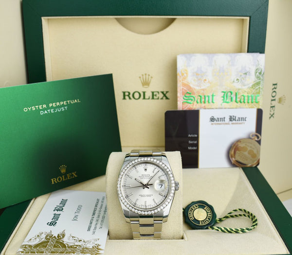 ROLEX - 18kt White Gold & Ss DateJust Silver Index Diamond Bezel - Model 116200