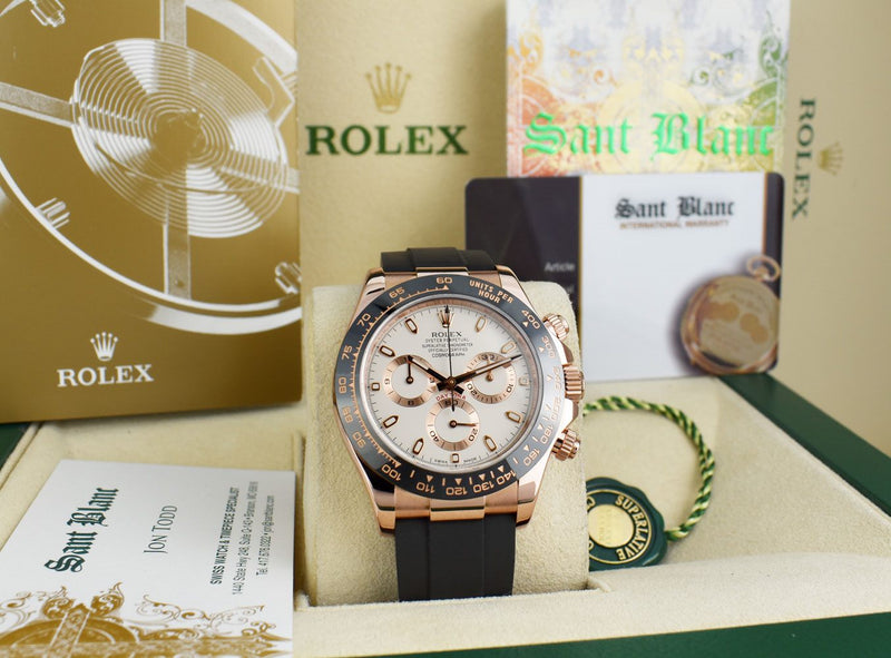ROLEX 18kt Rose Gold Daytona Oysterflex Strap Ivory Index Model 116515 LN
