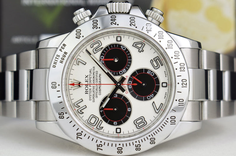ROLEX Mens Stainless Daytona White Panda Red Hands Fat Buckle Model 116520