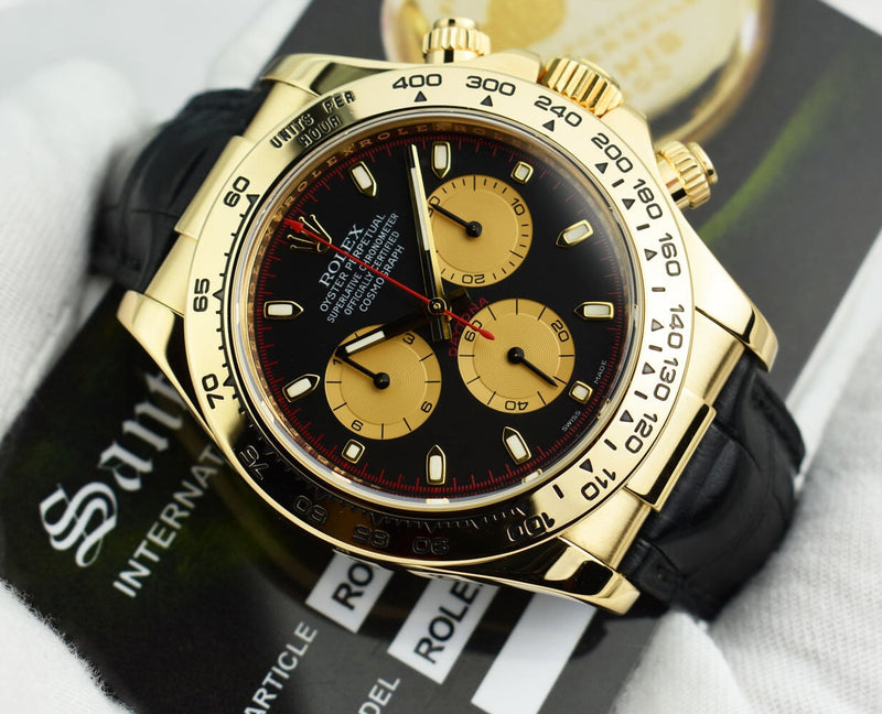 ROLEX Rehaut 18kt Gold Daytona Black Paul Newman Black Crocodile Strap Model 116518