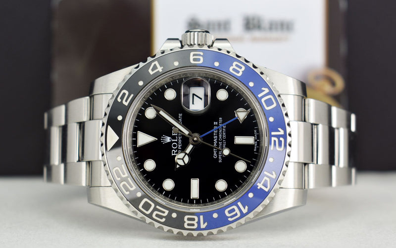 ROLEX 40mm Stainless Steel GMT Master II Batman Blue Black Bezel