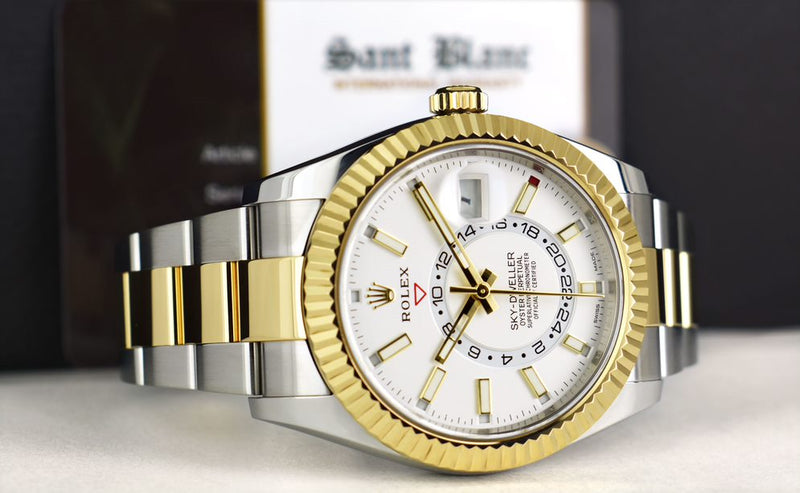 ROLEX 18kt Gold & Stainless Steel Sky Dweller White Ivory Index Dial Model 326933