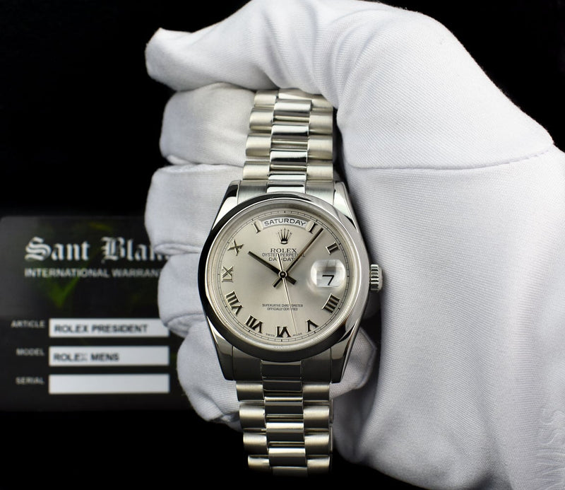 ROLEX Platinum President Day Date 36 Rhodium Roman Dial Fat Buckle Model 118206