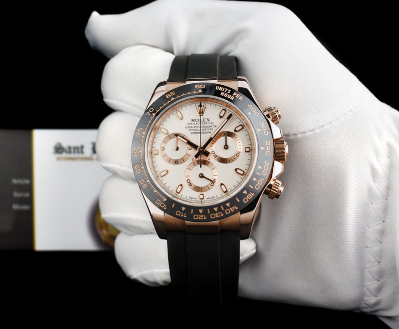 ROLEX 18kt Rose Gold Daytona Oysterflex Strap Ivory Index Model 116515 LN