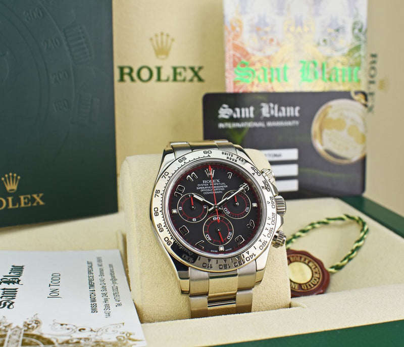 ROLEX REHAUT 40mm White Gold DAYTONA Black Arabic Race Dial 116509