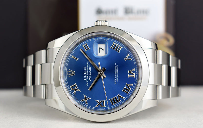 ROLEX 41mm Stainless Steel DateJust 41 Blue Roman with Box & Card Model 126300