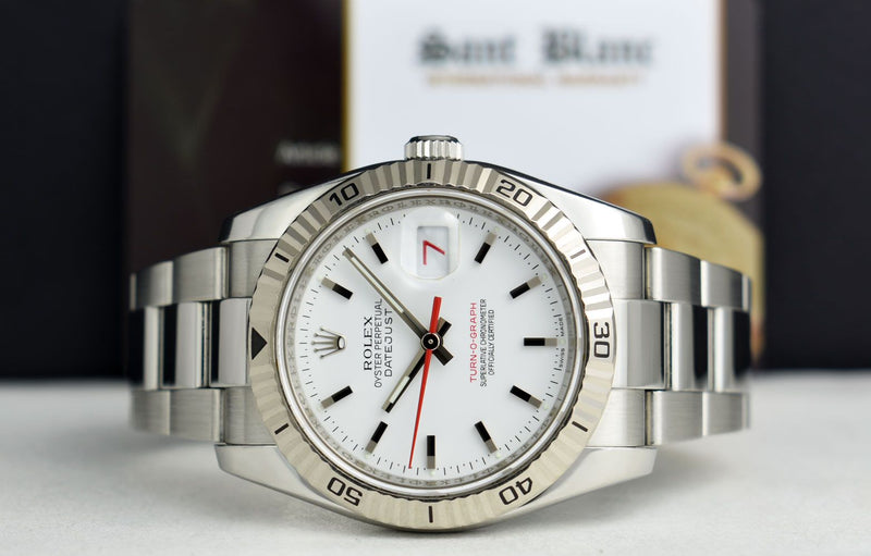 Rolex 36mm 18kt White Gold & Stainless Steel Turn-O-Graph White Dial Model 116264