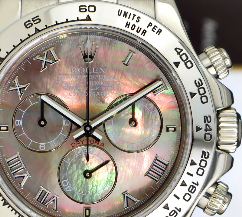 ROLEX White Gold Daytona Tahitian Mother of Pearl Roman Black Crocodile Model 116519
