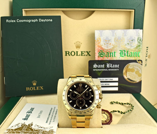 ROLEX Rehaut Mens 18kt Gold Daytona Chronograph Black Index Dial Model 116528