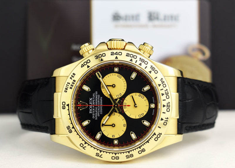 ROLEX 40mm 18kt Gold DAYTONA Black "Paul Newman" Black Strap 116518