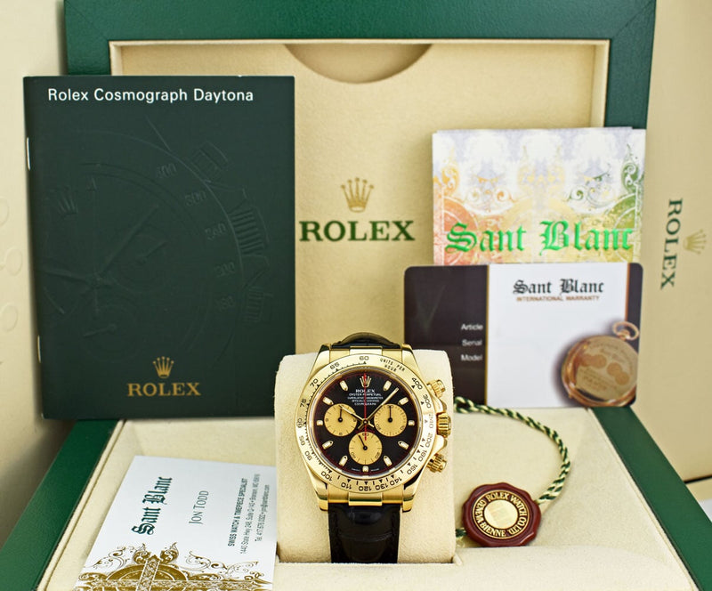 ROLEX 18kt Gold Daytona Black Paul Newman Dial Black Strap Model 116518